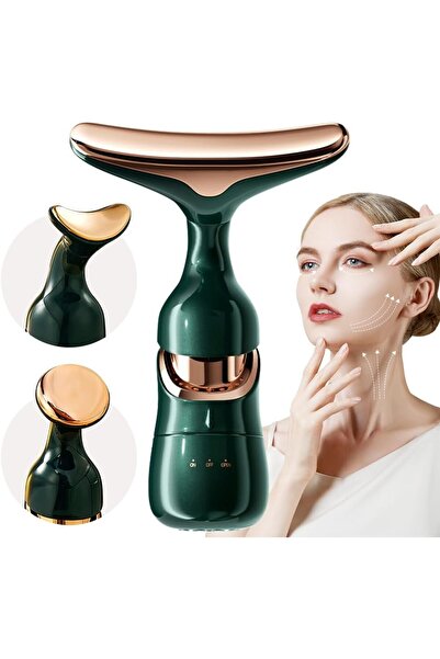 zola 3in1 facial massager, 10,000 vibrations/min, 3 heads, battery powered, 13×5×4 cm, green/gold