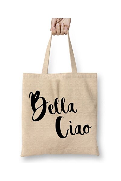 Toyaso Bella Ciao La Casa De Papel Λευκή υφασμάτινη τσάντα με μακριά λαβή Τσά...