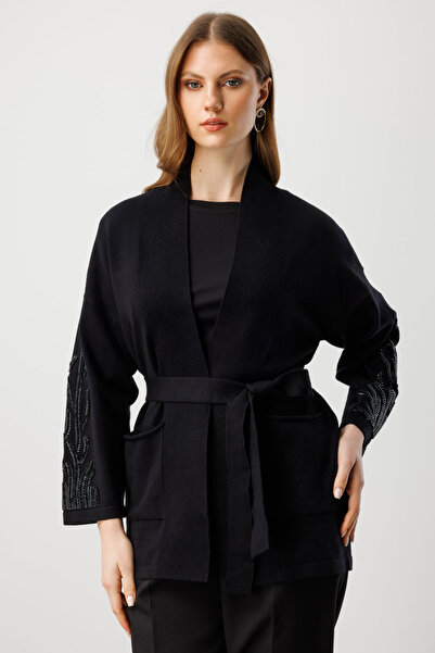 ON Knitted Cardigan with Stone Sleeves and Belt 26Kon60902