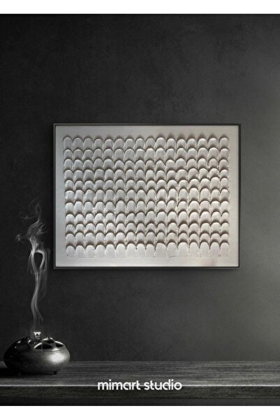 MimART STUDIO Dokulu Tablo 3 Boyutlu Beyaz Ahşap Çerçeveli