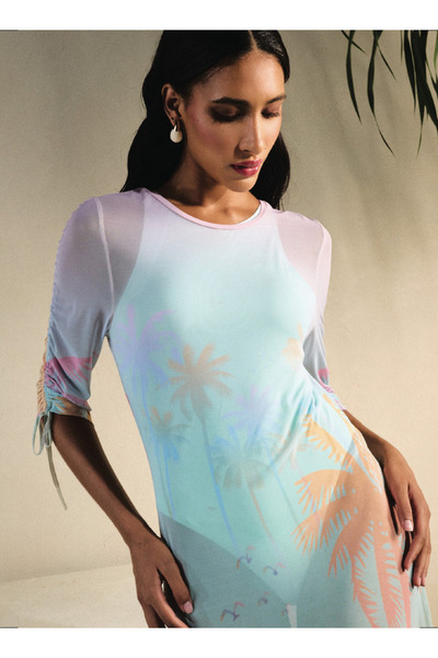 FAV Tropical Print Cover-Up with Ruched Detail