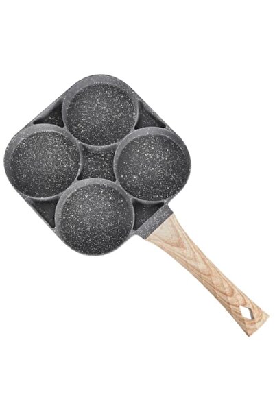 selling depot 4-Compartment Egg Pan with Wooden Handle, Aluminium, Grey