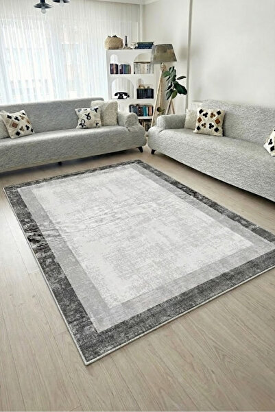 VOPTEKS Gri Salon Halısı Makinede Yıkanabilir Halı Kaymaz Taban Halı