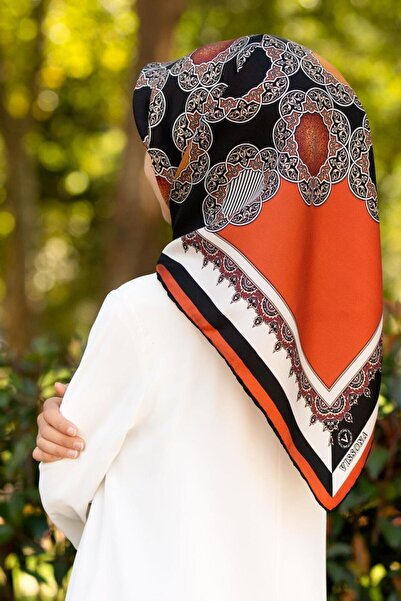 Vissona Tivil Silk Scarf 17340 - 2 - 0001 - 0014 Tan Black Ethnic Pattern