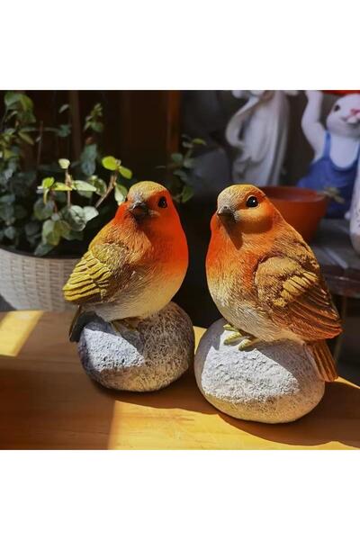 SUME Dekoratif El Yapımı İkili Taş Üstünde Serçe Biblo Ev Dekorasyon Masa Dek...