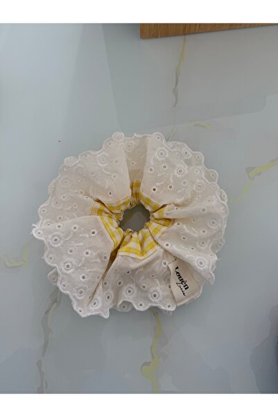 Louen lucie Dantel detaylı pötikareli scrunchie lastik toka