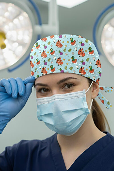 Lion Üniforma Ördek Sincap Desenli Cerrahi Bone Unisex – Likralı Doktor Hemşi...