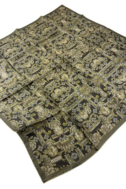 Armine Twill Silk Scarf 9416D Ethnic Pattern 80-Green