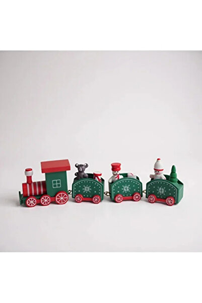 Haneliya Ahşap Dekoratif Noel Treni - Vagonlu – Renkli Yılbaşı Dekoru Kırmızı...
