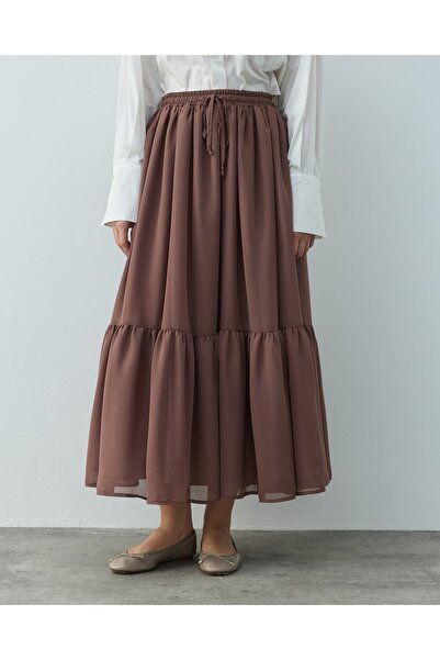 Aybikestil Şifon Tek Büzgülü Etek Tozlu Mürdüm