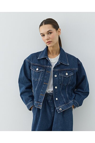 Aybikestil Yarasa Kol Kısa Jean Ceket Mavi