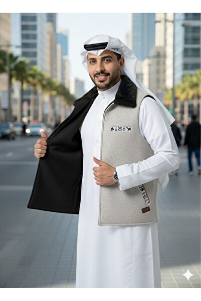 Generic Double-faced winter vest with a distinctive design, high-quality fabric, and a traditional Sadu-style fur collar.