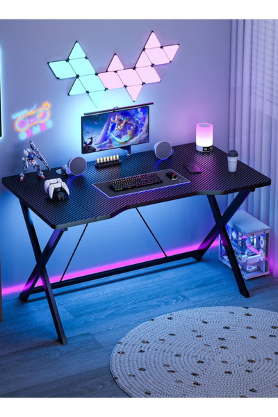 Bojasmiial Ergonomic Gaming Table, Home Office Desk with Cable Management, Carbon Fiber PC, 100*54*75cm