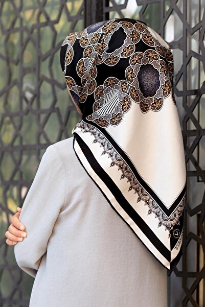 Vissona Tivil Silk Scarf 17340 - 0001 - 0003 Black and White Ethnic Pattern
