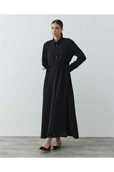 Aybikestil Krep Gömlek Elbise Siyah