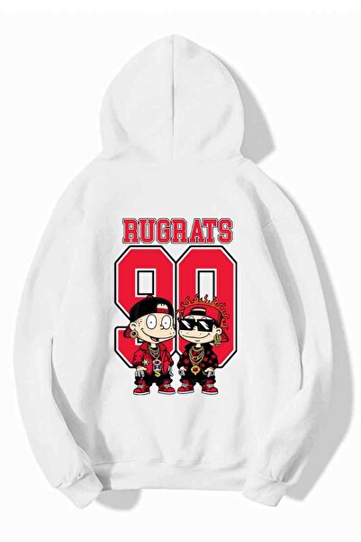 Cool mans Oversized 3 Thread Ş Fleece-Lined K Hooded Rugrats B Printed Oversi...