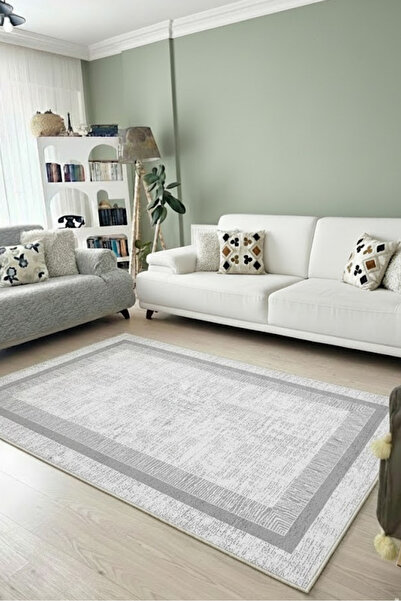 VOPTEKS Gri Beyaz Salon Halısı Makinede Yıkanabilir Halı Kaymaz Taban Halı