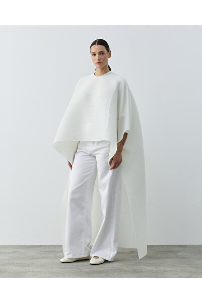 Aybikestil Krinkıl Pilise Pelerin Bluz Beyaz