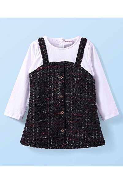 Babyhug فستان كاروهات بأكمام طويلة منسوجة - أسود وأبيض