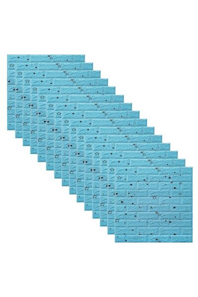 selling depot Set de 15 plăci de tapet 3D autoadezive din spumă, model stea, albastru, 70x70x0,3 cm