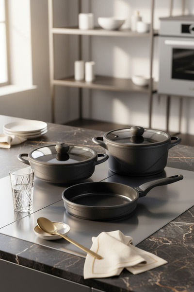 Bernardo Arista 5 Parça Seramik Döküm Tencere Seti Siyah