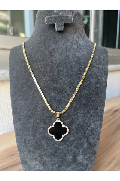 TUĞÇE TURAP 14K Gold Renk Kaplama Çelik Yonca Detaylı Kolye (60 cm) – 2 Farkl...