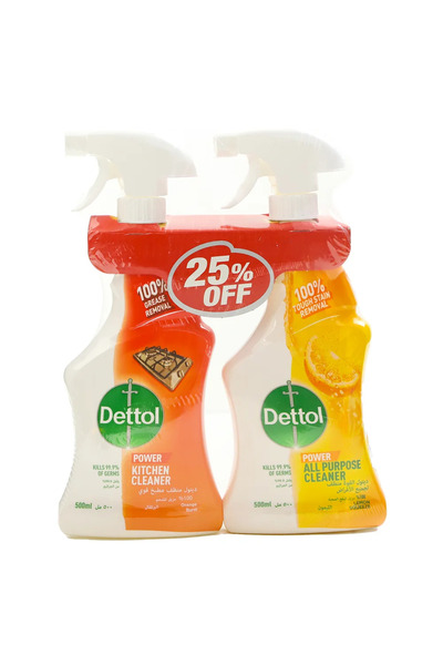Dettol Power Kitchen Cleaner, Orange Burst + All Purpose Cleaner with Lemon Squeeze- 2X500ml