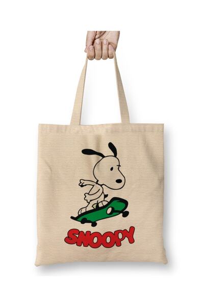 Toyaso Geantă de pânză albă Snoopy Skating Geantă de cumpărături cu mâner lun...