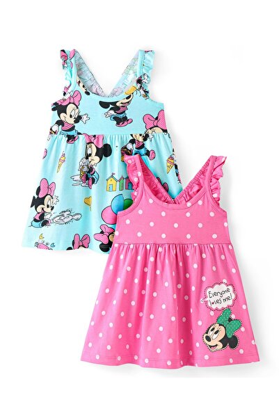 Babyhug Disney فستانان من القطن المحبوك بدون أكمام بتصميم ميني ماوس وتفاصيل ا...