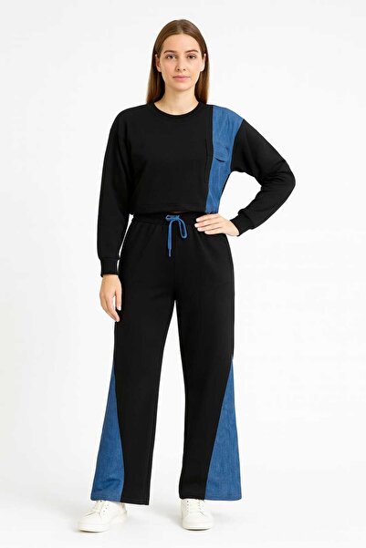 ANATOLIATEKSTILE Compleu Damă Casual – Bluză Crop & Pantaloni Largi, Bumbac c...