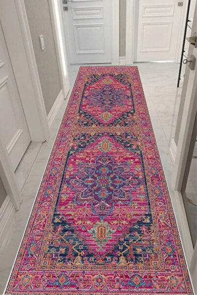 VOPTEKS Renkli Vintage Yolluk Makinede Yıkanabilir Halı Kaymaz Taban Halı