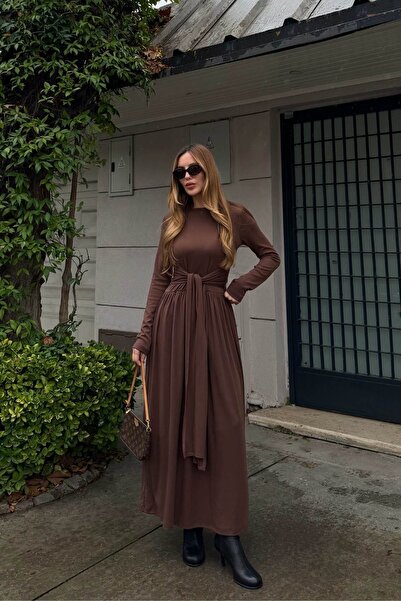 Laluvia Brown Tie-Up Dress - 4988