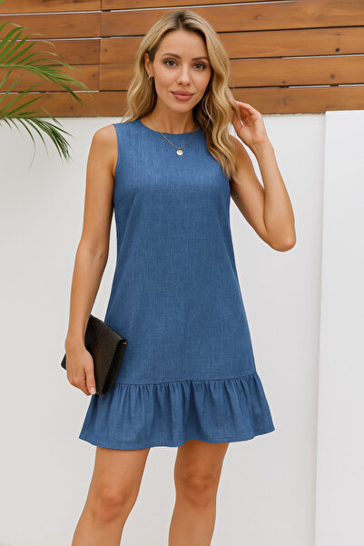 UP TREND COLLECTION Дамска рокля София без ръкави с кръгло деколте и волани