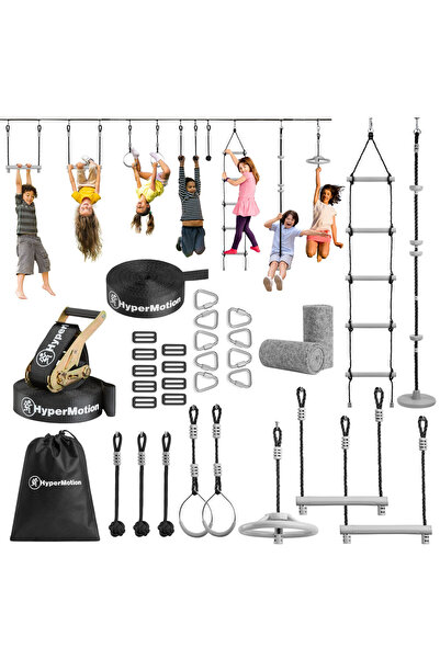 HyperMotion Cursă cu obstacole Ninja pentru copii - slackline set - 10 obstacole