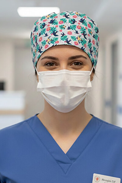 Lion Üniforma Sade Kuş Desenli Cerrahi Bone Unisex – Likralı Doktor Hemşire B...