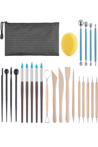 Wnest Shop مجموعة أدوات الطين، 25 قطعة من أدوات صناعة الفخار، مجموعة أدوات نح...