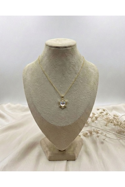 Lunarie Gold Color Opal Heart Stone Necklace – Elegant Framed, Sparkling and ...