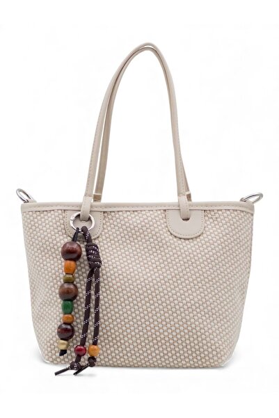 blancaston حقيبة يد وكتف نسائية من الخيزران بتفاصيل الخرز الخشبي 1040