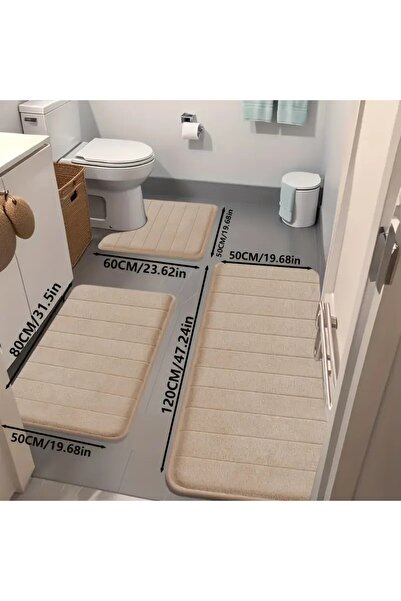 OEM Set of 3 non-slip bath mats, beige, 120x50 cm, 80x50 cm, 60x50 cm