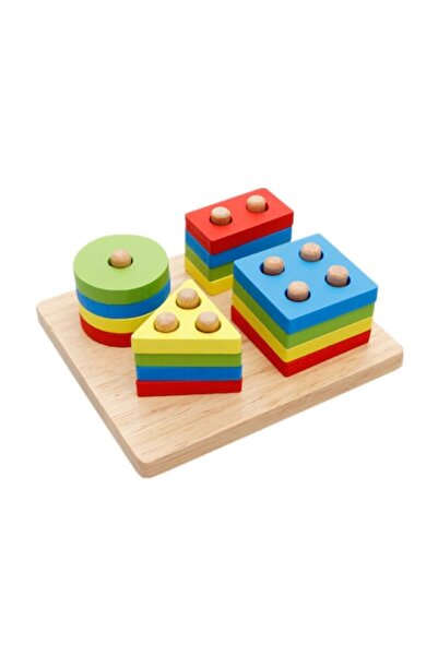 selling depot Jucărie de sortare Montessori pentru copii - 16 piese geometrice din lemn, 4 coloane de sortare