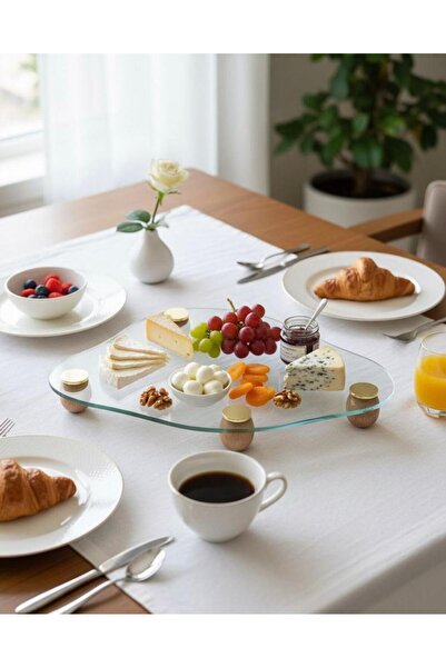 Mirsa Global طبق زجاجي مزخرف لتقديم الكيك والقهوة وتقديم الإفطار