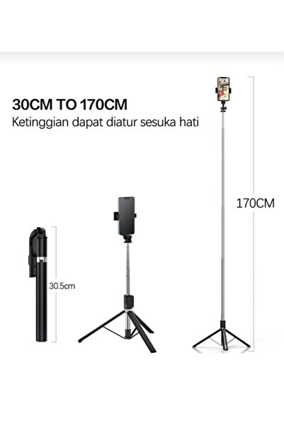 sa-na port Led Işıklı tripot ve Selfie Çubuğu Bluetooth Kumandalı Kablosuz Selfie Stick 30 cm ile 170 cm