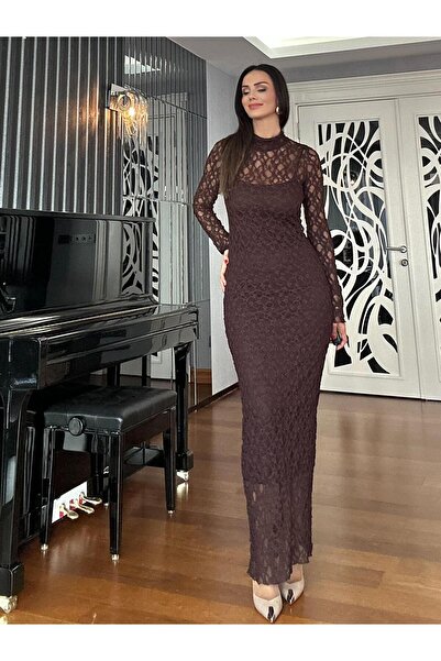 Atelier Derin Rochie lungă din dantelă maro