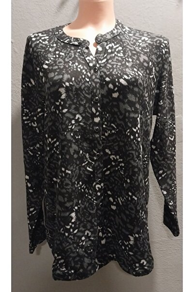 wearon tekstil Women's Yumoş Fabric Patterned Button Closure Soft Textured Plus Size Blouse