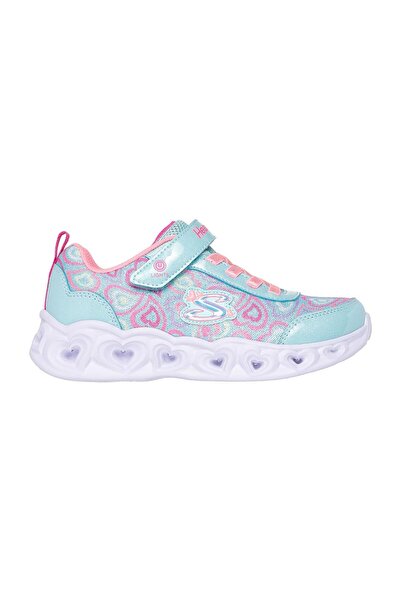 SKECHERS حذاء رياضي بإغلاق فيلكرو على شكل قلب مضيء - أزرق نعناعي/وردي