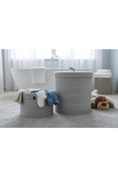 rellhome Σετ 2 τεμαχίων πλεκτό καλάθι ρούχων με καπάκι – Χοντρό σχοινί, αποθή...