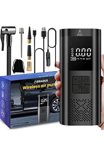 BRAGUS Compresor auto portabil 3 în 1, baterie externă de 6000 mAh, afișaj digital, 150 PSI