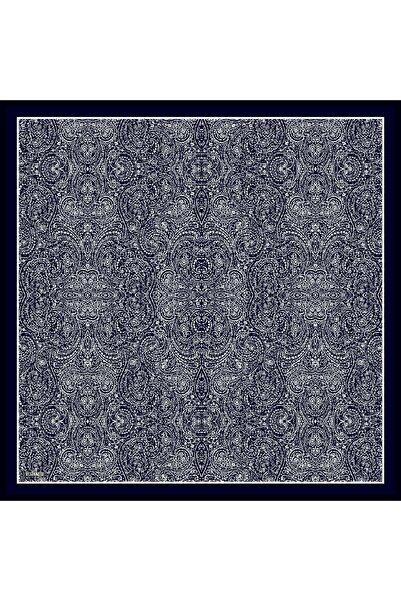ARMANDA Ethnic Patterned Tivil Silk Scarf 4366-Navy Blue Ecru