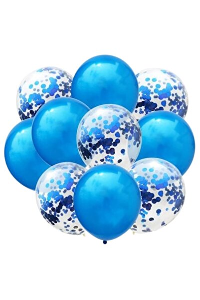 selling depot Set of 10 transparent balloons with blue confetti Selling Depot® 30cm