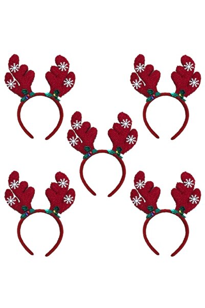 selling depot Set de 5 bentițe de Crăciun, coarne de ren cu clopoței, alb/roșu, 91-57